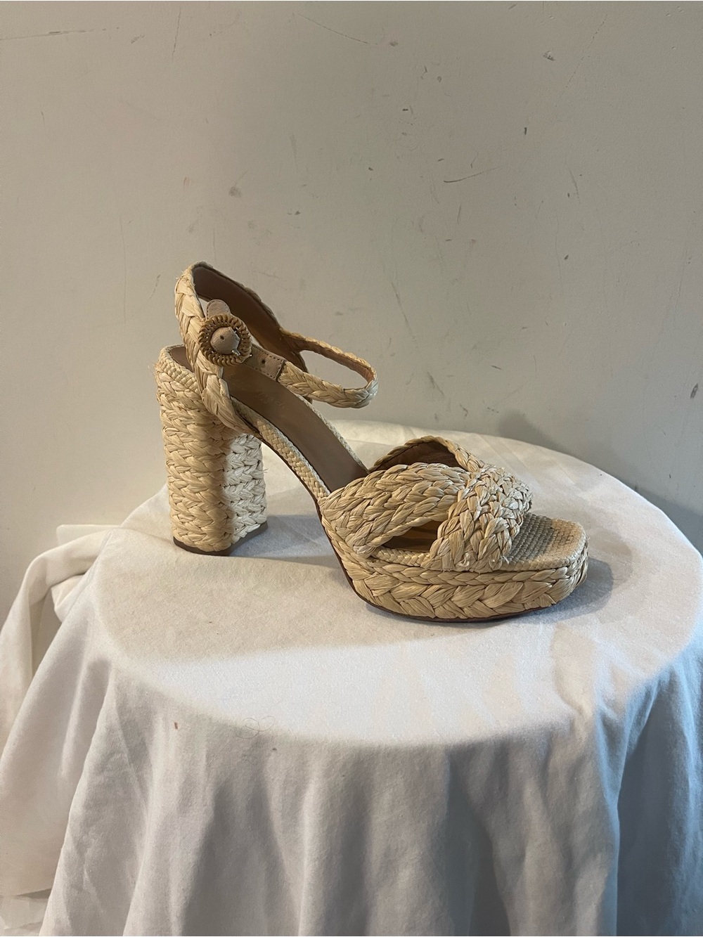 Kate Spade Raffia Braided Platform Sandal Natural Straw Heel